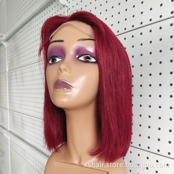 Factory customized bob wig color 1b and 99j Brazilian hair lace frontal virgin human hair wig,short color wigs for women